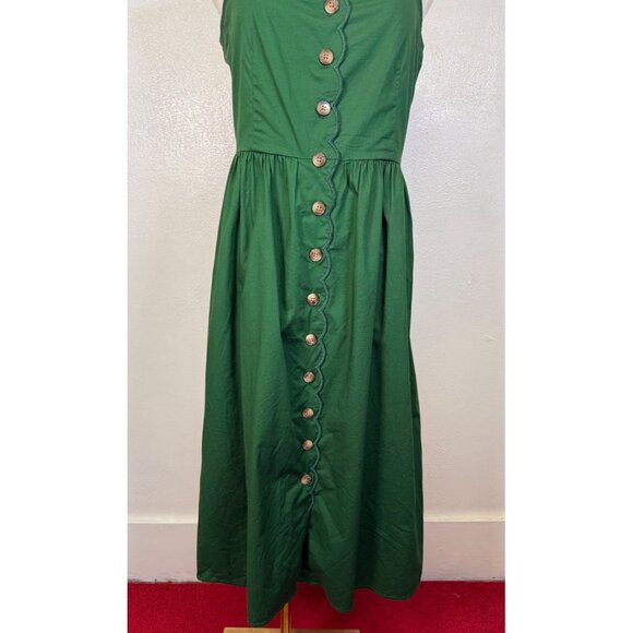 J. Crew Factory Scallop-trim button-front midi dress in fern canyon green sz 6 - Picture 9 of 16